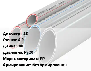 Труба полипропиленовая 25 s=4.2 L=80 Ру20 PP без армирования
